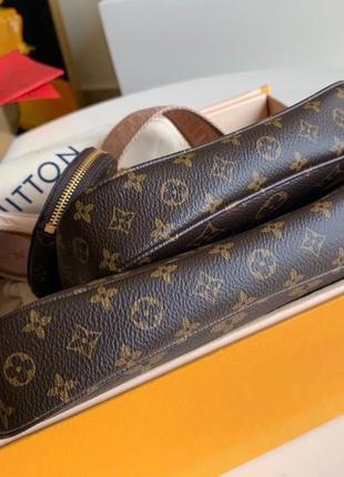 Жіноча коричнева шкіряна сумка в стилі louis vuitton луї витон multi pochette мульти пошей 3 в 16 фото