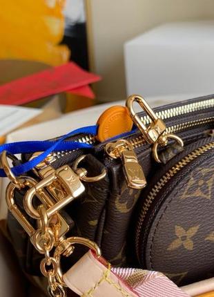 Жіноча коричнева шкіряна сумка в стилі louis vuitton луї витон multi pochette мульти пошей 3 в 12 фото