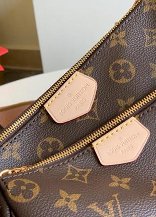 Жіноча коричнева шкіряна сумка в стилі louis vuitton луї витон multi pochette мульти пошей 3 в 18 фото