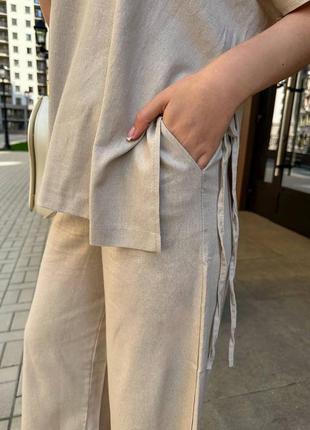 Льняний костюм високої якості👌🏽 сорочка туніка + кюлоти8 фото
