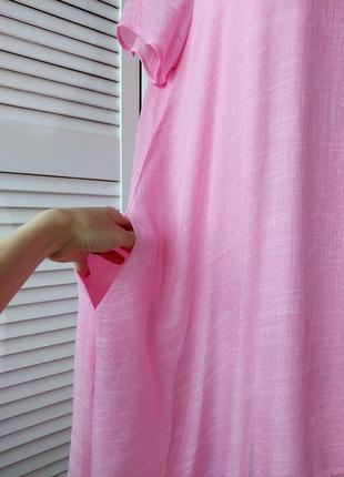 Платье нежно розовое длиное миди бохо етно оверсайз карманами и ярусный низ7 фото