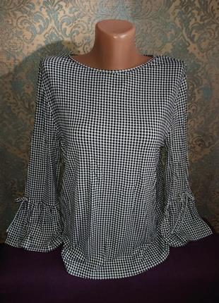 Женская трикотажная блузка в клеточку р.44/46 блузка блузочка кофта1 фото