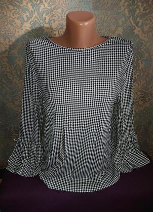 Женская трикотажная блузка в клеточку р.44/46 блузка блузочка кофта3 фото