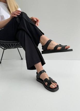Босоножки женские кожаные натуральная кожа сандалии черные2 фото