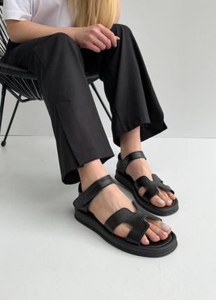 Босоножки женские кожаные натуральная кожа сандалии черные6 фото