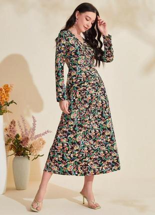 Shein сукня mulvari з v-подібним вирізом та квітковим принтом ціна на сайті 19.49€2 фото