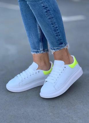 Жіночі шкіряні кросівки маквин alexander mcqueen white green. осінні