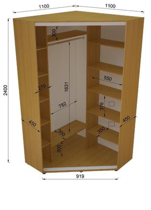 Кутова шафа-купе єконом no31 (дсп та дзеркало) (1100 мм x 1100 мм x 2400 мм)3 фото