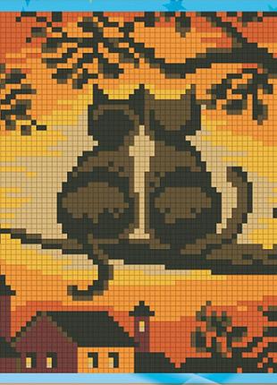 Алмазная вышивка набор для детей коты на закате 18х18 ua-004