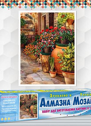 Алмазна вишивка набір квіти в горщиках 40х50 dm-079