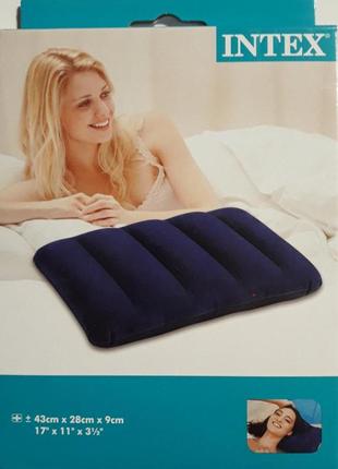 Подушка надувний intex, синя, в картонній коробці2 фото