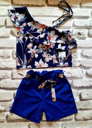 Летний детский и подростковый костюм на девочку топ+шорты