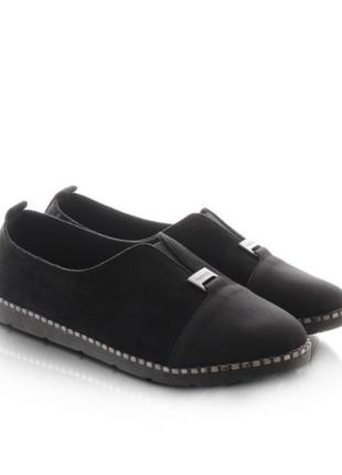 Стильные черные замшевые туфли без каблука лоферы балетки2 фото