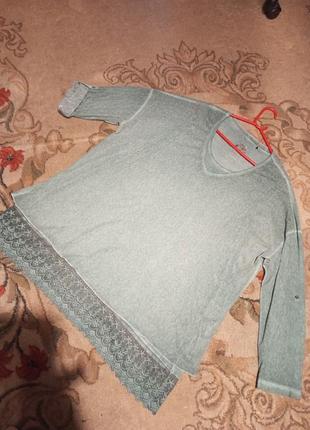 Трикотажная блузка-туника с маечкой и кружевами,рукав 2 в 1,варёнка,большого размера,via appia7 фото