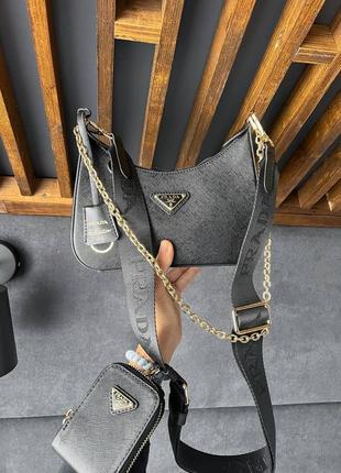 Женская сумка prada leather black gold3 фото