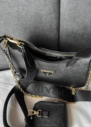 Женская сумка prada leather black gold5 фото