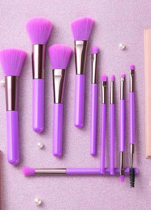 Набір неонових пензликів для макіяжу на 10 шт., фіолетовий