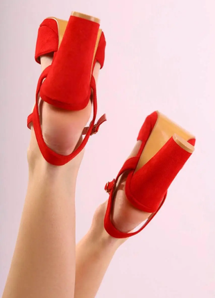 Босоножки женские красные замшевые на каблуке б14425 фото