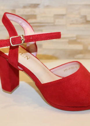 Босоножки женские красные замшевые на каблуке б14421 фото