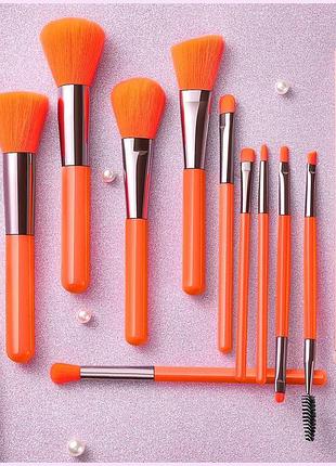 Набір неонових пензликів для макіяжу на 10 шт.,помаранчевий