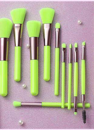 Набір неонових пензликів для макіяжу на 10 шт., салатовий