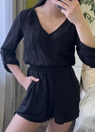 Костюм з шортами чорний літній комбінезон спідниця чорний сукня ромпер