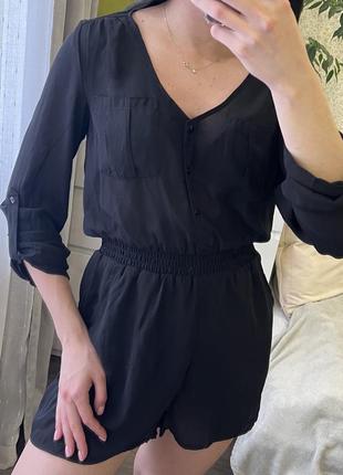 Костюм з шортами чорний літній комбінезон спідниця чорний сукня ромпер3 фото