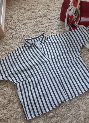 Актуальная хлопковая блуза в полоску оверсайз/свободный крой, италия,  р. 12-165 фото