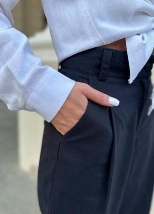 Лляні льняні штани брюки вільного крою сині6 фото