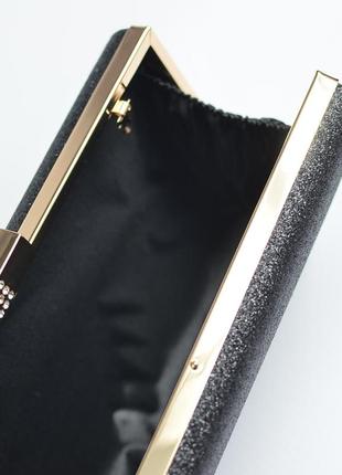 Клатч бокс вечерний с блестками черного цвета выпускной женский мини клатч сумочка на цепочке6 фото