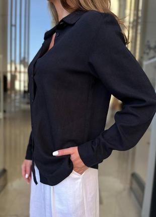 Льняная темно-синяя рубашка3 фото