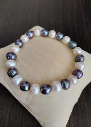 Барочний перловий браслет з перлів жемчуг білий і чорний натуральний2 фото