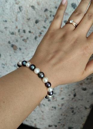 Барочний перловий браслет з перлів жемчуг білий і чорний натуральний6 фото