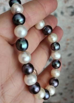 Барочний перловий браслет з перлів жемчуг білий і чорний натуральний7 фото