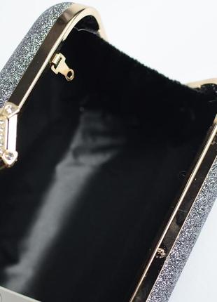 Серый маленький вечерний клатч бокс на цепочке, парадная выпускная блестящая мини сумочка клатч5 фото