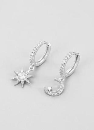 Волшебные серебряные серьги луны и звезда 🌒✨ серебро 9252 фото