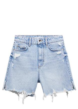 Zara. джинсовые шорты high rise ripped, 36/s