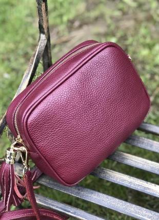 Женская кожаная сумка италия кроссбоди бордо