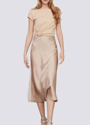 Беж/мокко атласная шелковая юбка-мини в бельевом стиле xxs-s