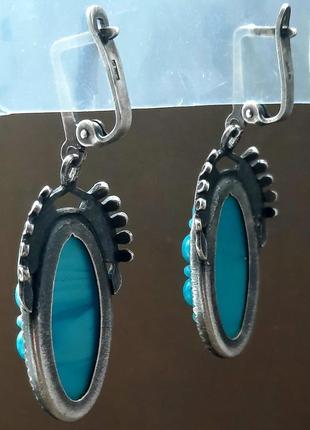 Колекційні антикварні вінтажні сережки,мельхіор зі срібленням та смальтою10 фото