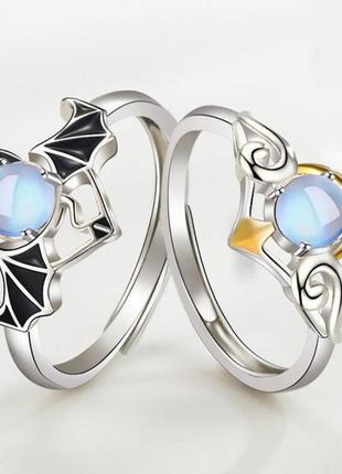 2 шт. мужское женское обручальное двойное кольцо парные кольца в виде серебр ангела и демона р. регулируемый