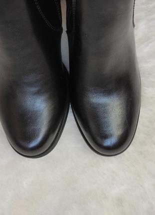 Черные кожаные высокие деми сапоги за колено на каблуке ботфорты сапожки стрейч с резинкой6 фото