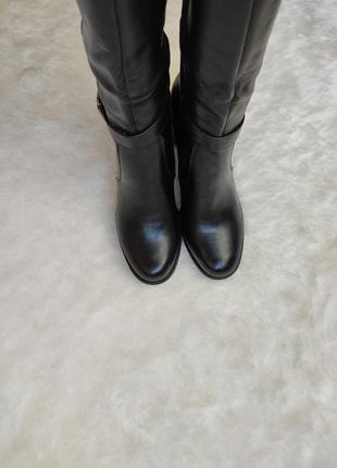 Черные кожаные высокие деми сапоги за колено на каблуке ботфорты сапожки стрейч с резинкой5 фото
