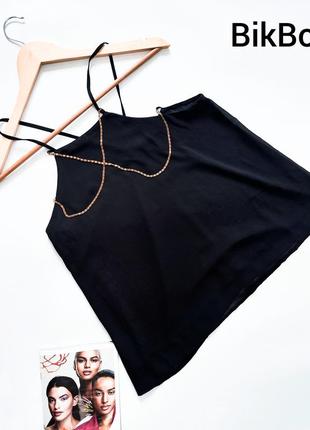 Женская черная блуза- топ свободного кроя на бретелях с подкладкой от бренда bik bok