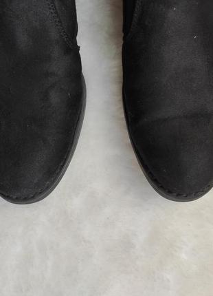 Черные замшевые высокие деми сапоги за колено на низком каблуке ботфорты сапожки со шнуровкой7 фото