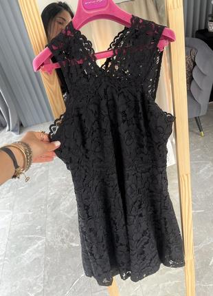 Премиальное черное кружевное платье сарафан sandro2 фото