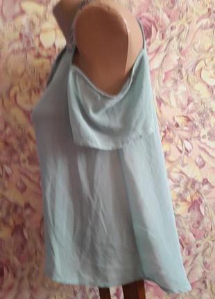 Шифоновая бирюзовая/мятная блуза с обнаженными плечами2 фото