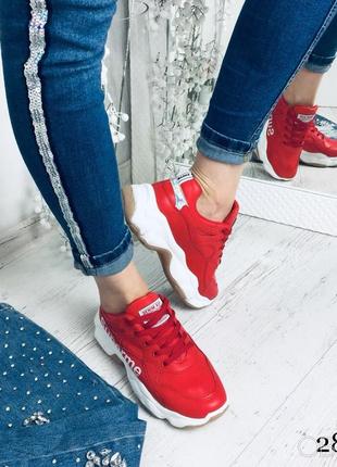 Красные женские кроссовки  superme6 фото