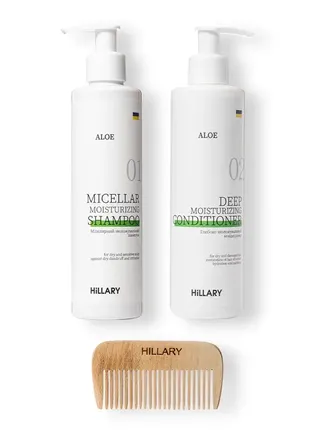 Комплексный набор для сухого типа волос hillary aloe deep moisturizing и гребень для волос