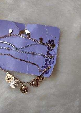 Набор комплект браслетов браслет на ногу серебряный золотой с висюльками монетками шариками